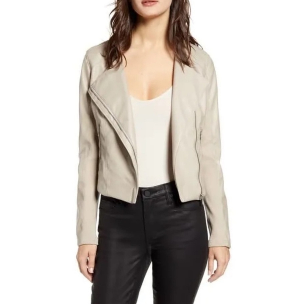 BLANKNYC Record Breaker Collarless Faux Leather Moto Jacket, Size Large